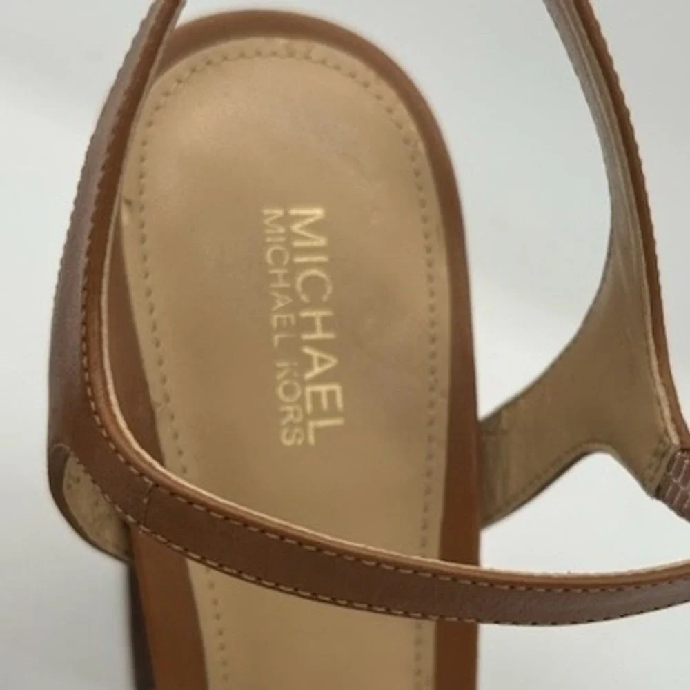 Michael Kors Leopard Print Calf Hair Block Heel Sandals Women's Size 8 Tan Brown